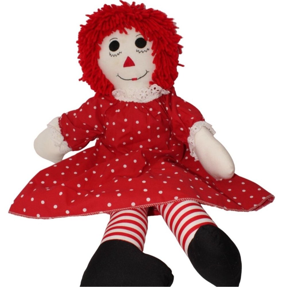 VTG Raggedy Ann Doll 24" Handmade Sewn Crafted Plush Stuffed Polka Dot Dress